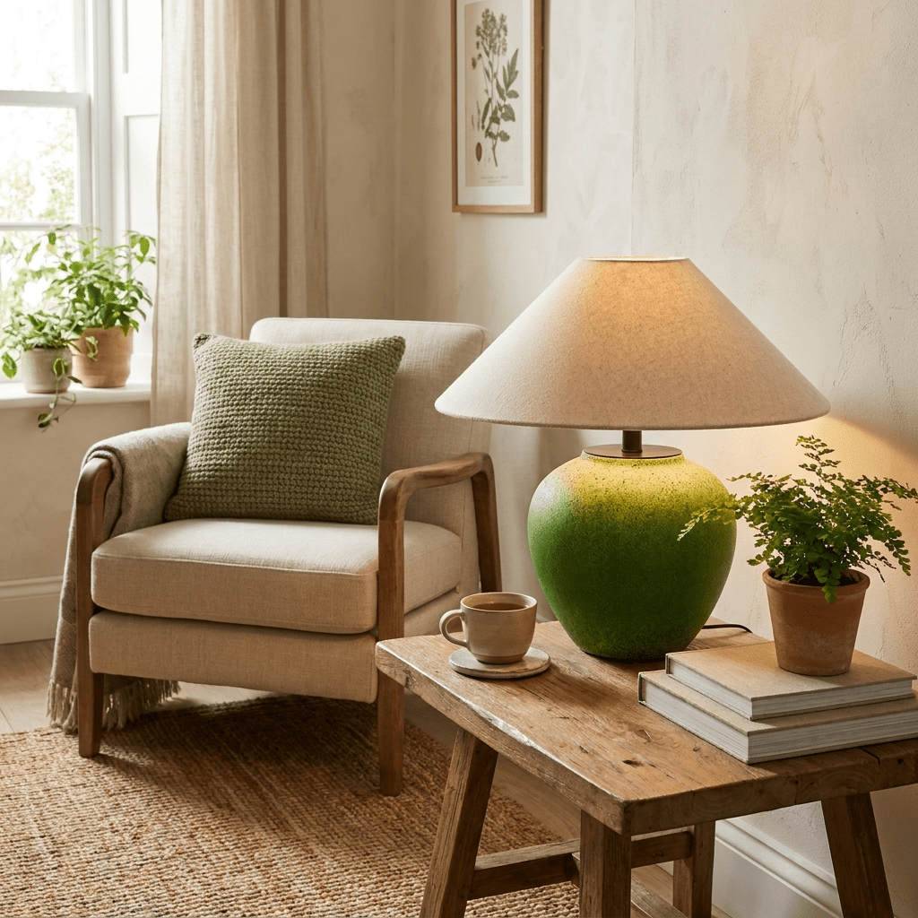 Verlena grüne Keramik-Tischlampe