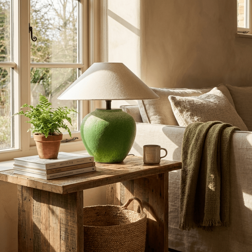Verlena grüne Keramik-Tischlampe