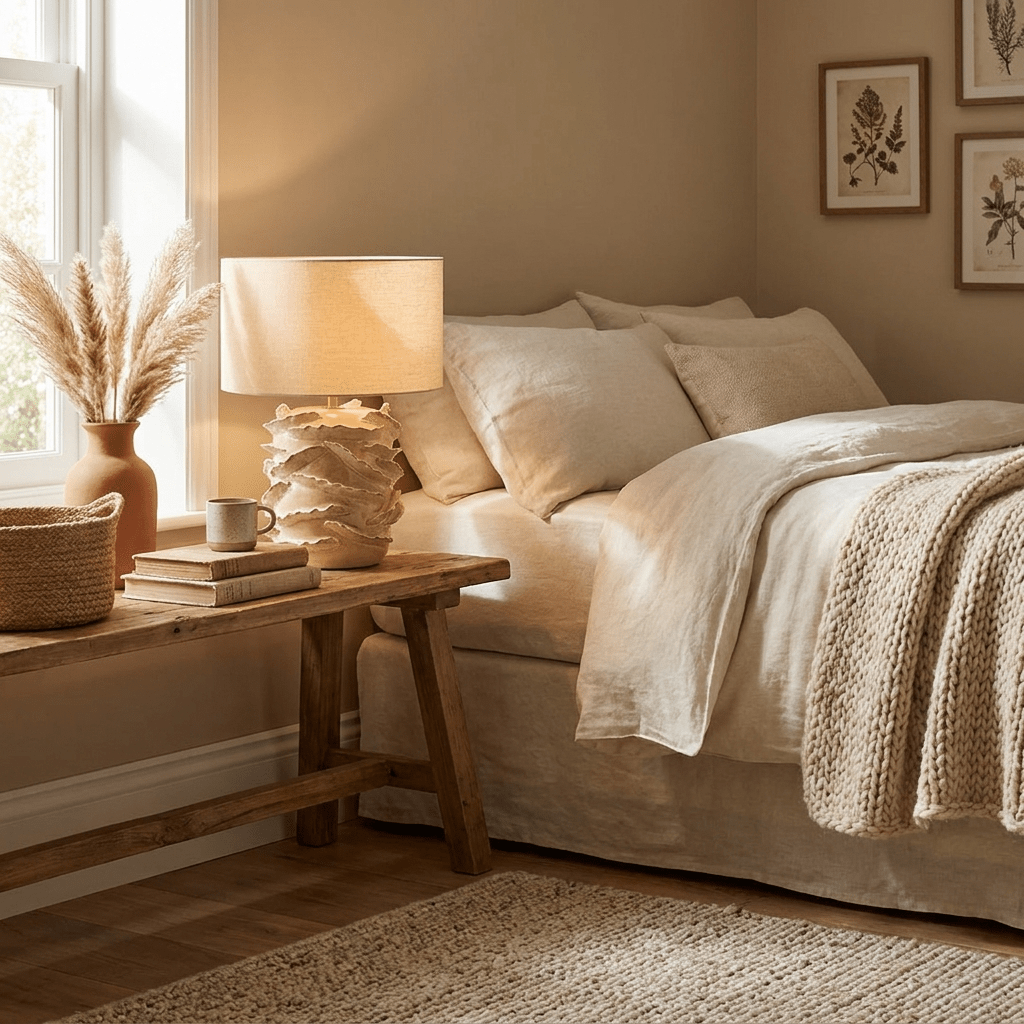 Rosalinde Keramik-Tischleuchte Beige Trommelform Wabi-Sabi Minimalistisch für Wohnzimmer oder Schlafzimmer