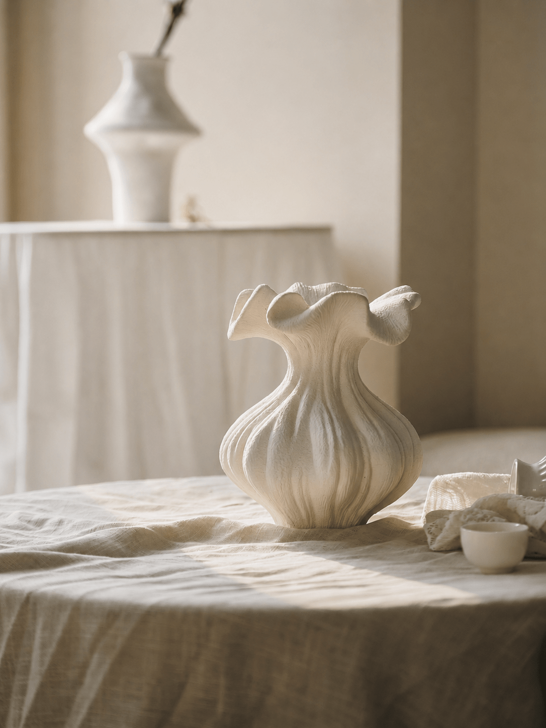Sculptural Vasen mit Sandtextur in Elfenbeinfarbe