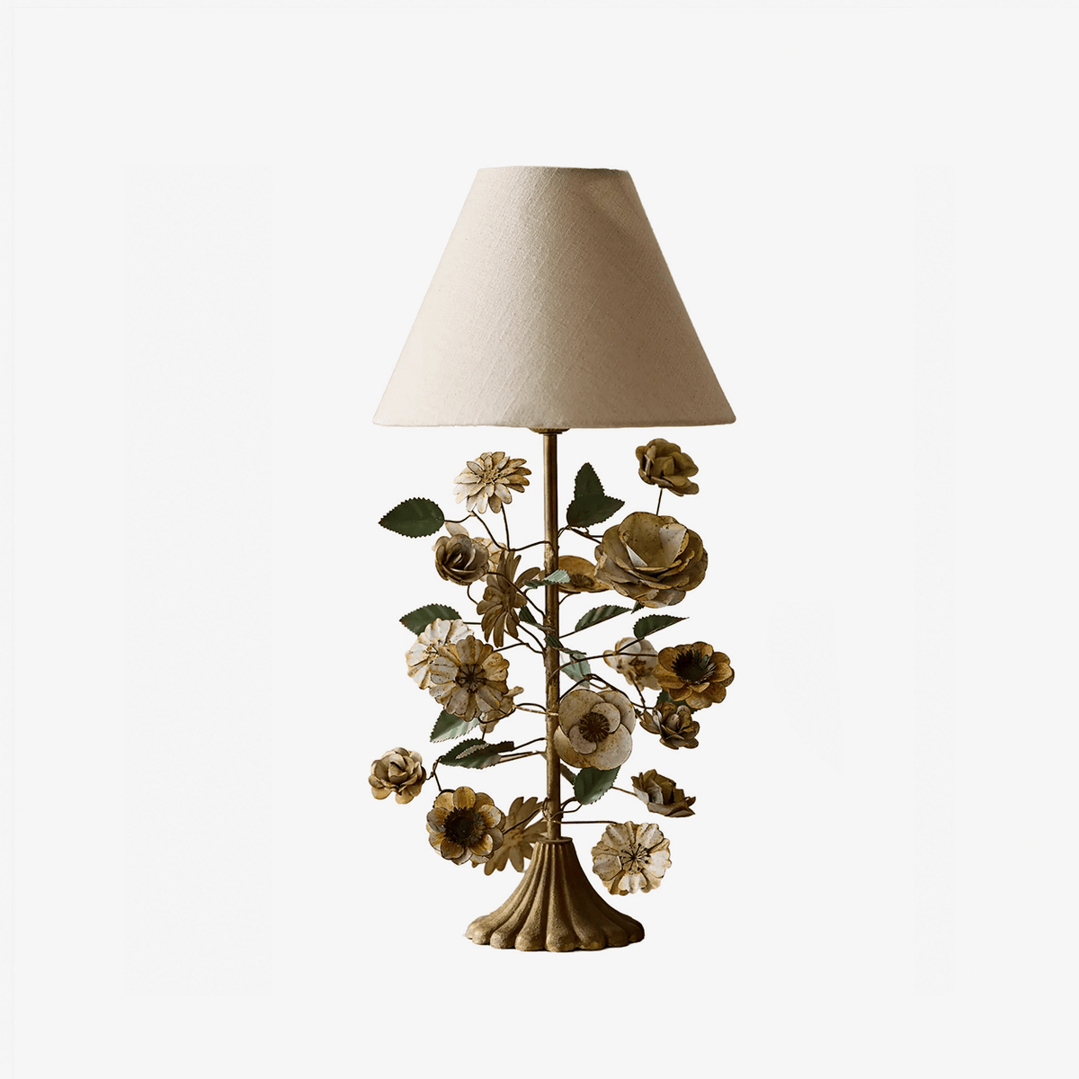 Sculpted Metallische Tischleuchte mit Blumenmuster