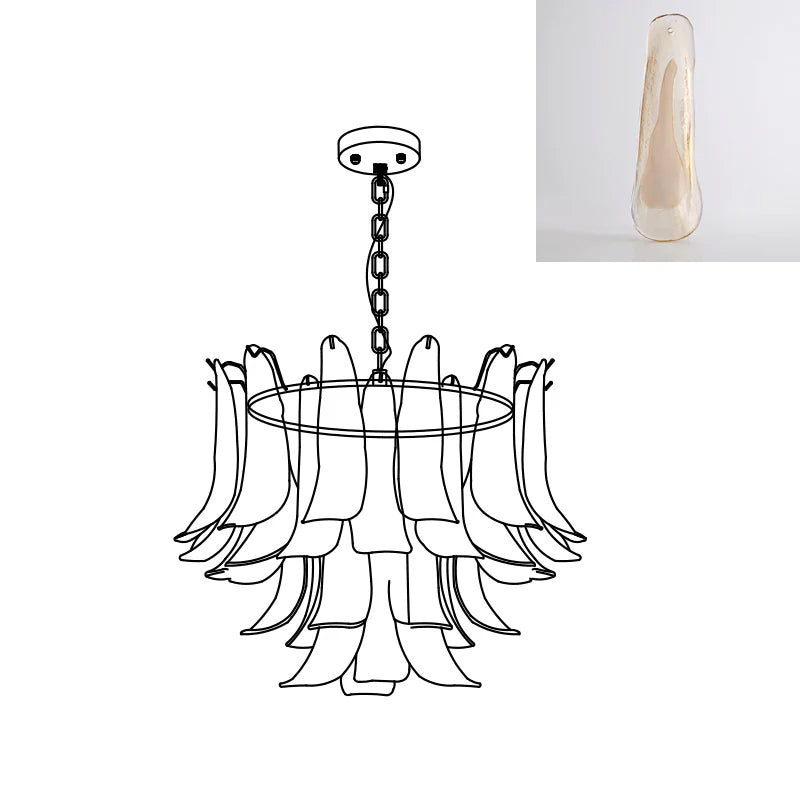 Elvess Kronleuchter Murano-Glas-Blätter Gold