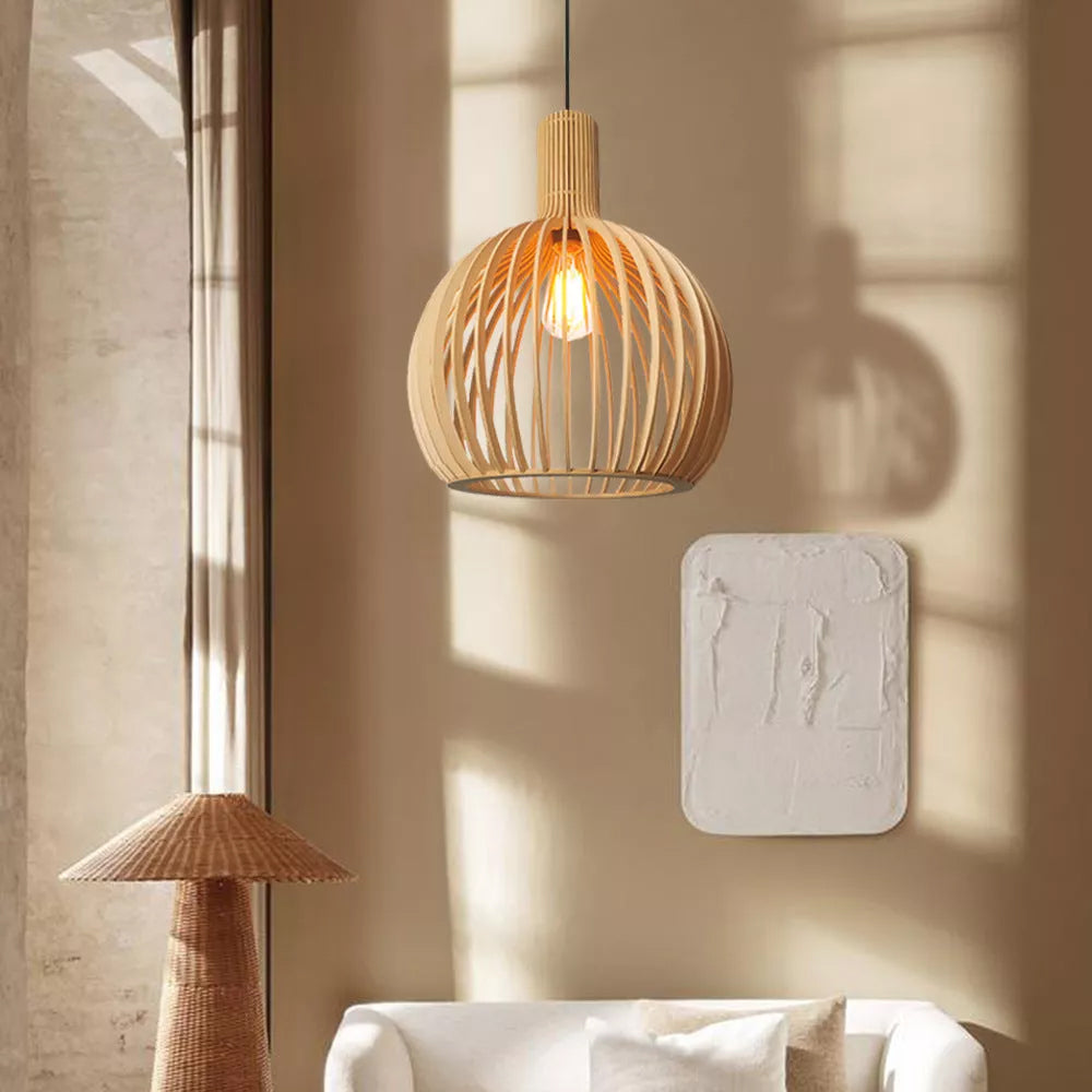 Muto Hölzerne Vogelkäfig-Lampe  Pendelleuchte Holz Esszimmer