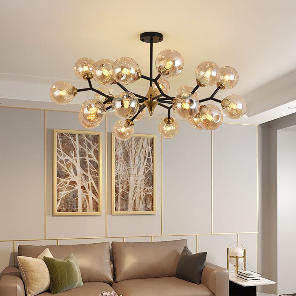 Valentina Industriale LED Kronleuchter Gold Schlaf/Wohnzimmer Glas Metall mit 4 Größen