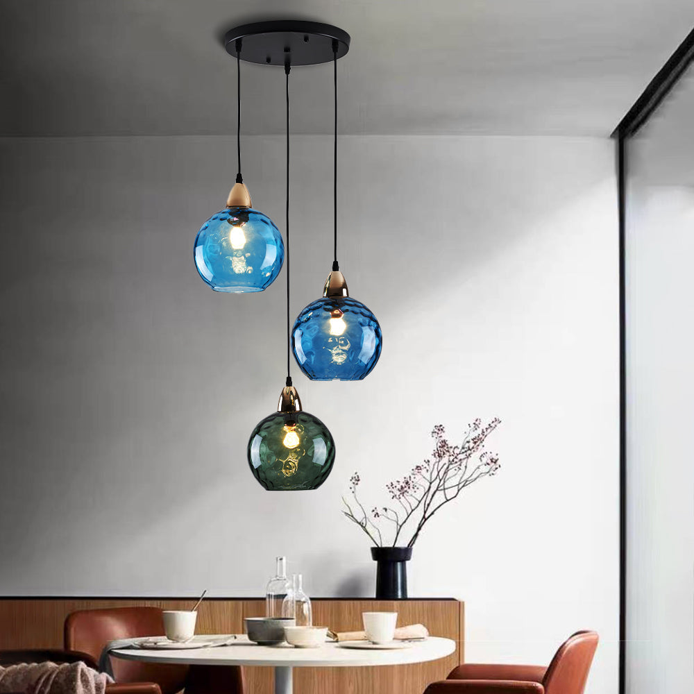 Aria Pendelleuchte Buntem Glas Kugel Schlafzimmer /Wohnzimmer 3 flamming