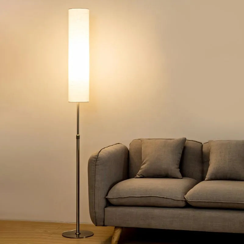 Arisha Minimalistische Zylindrische Stehleuchte Weiß, Wohnzimmer, Stoff