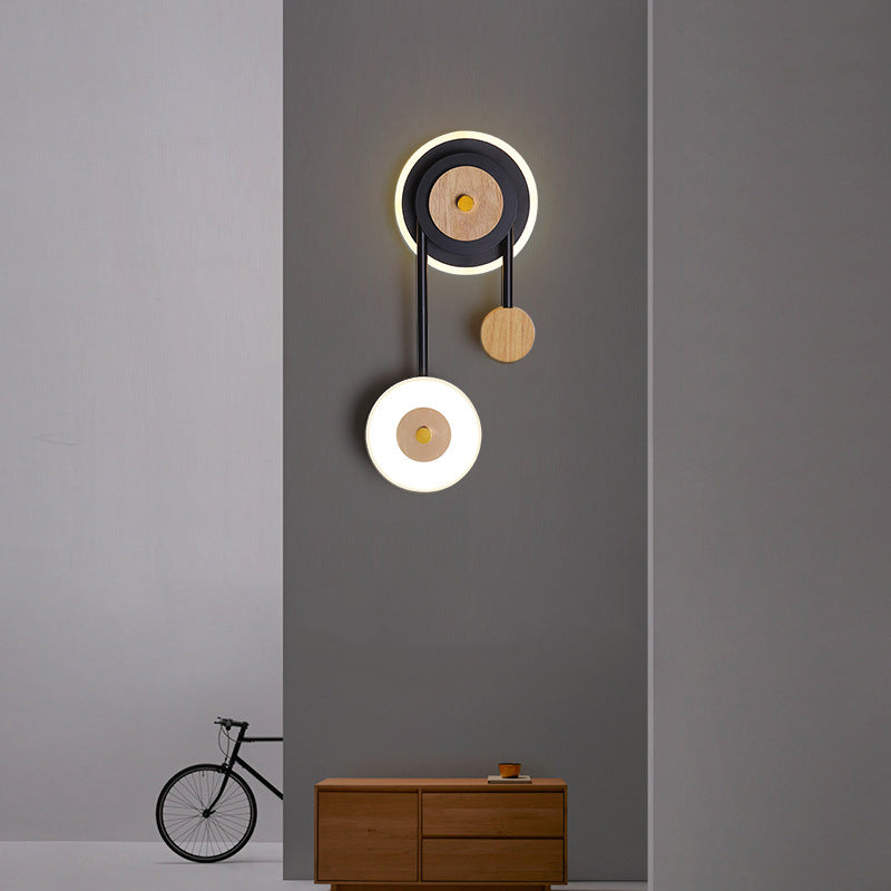 Arisha Modern Wandleuchter Rund Schlafzimmer, Holz Acryl