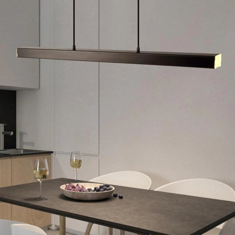 Arisha Moderne LED Pendelleuchte Linear Schwarz/Braun Esszimmer Metall