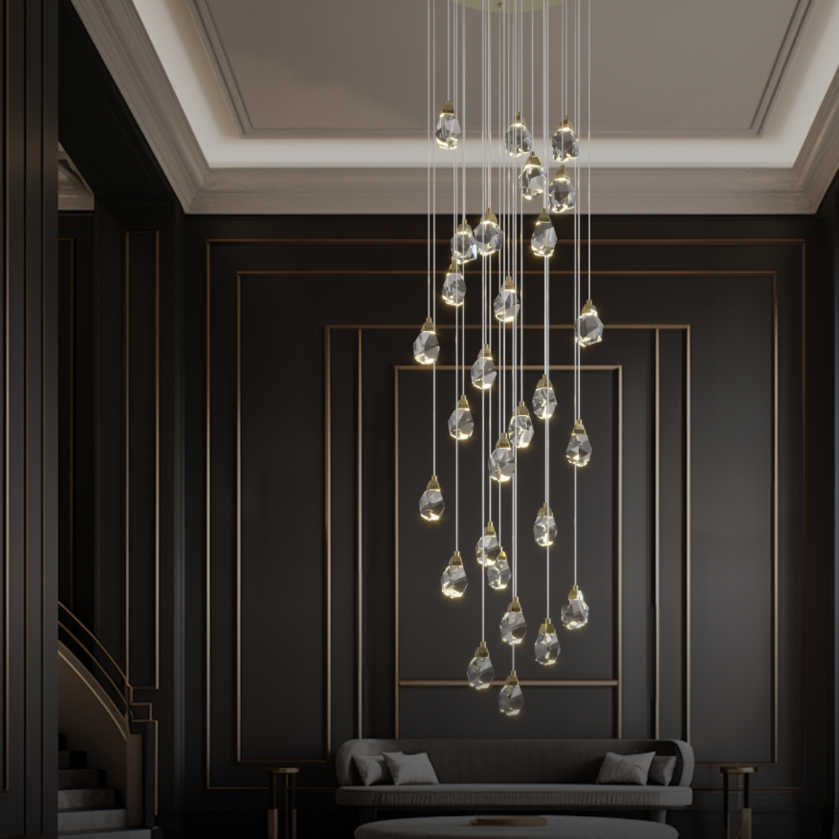 Kristy Design LED Kronleuchter Gold Glas/Metall Schlafzimmer