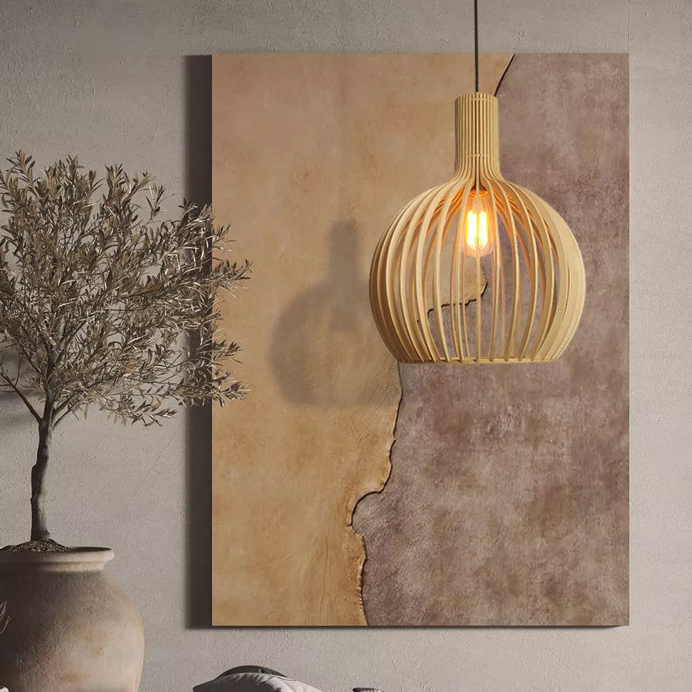 Muto Hölzerne Vogelkäfig-Lampe  Pendelleuchte Holz Esszimmer