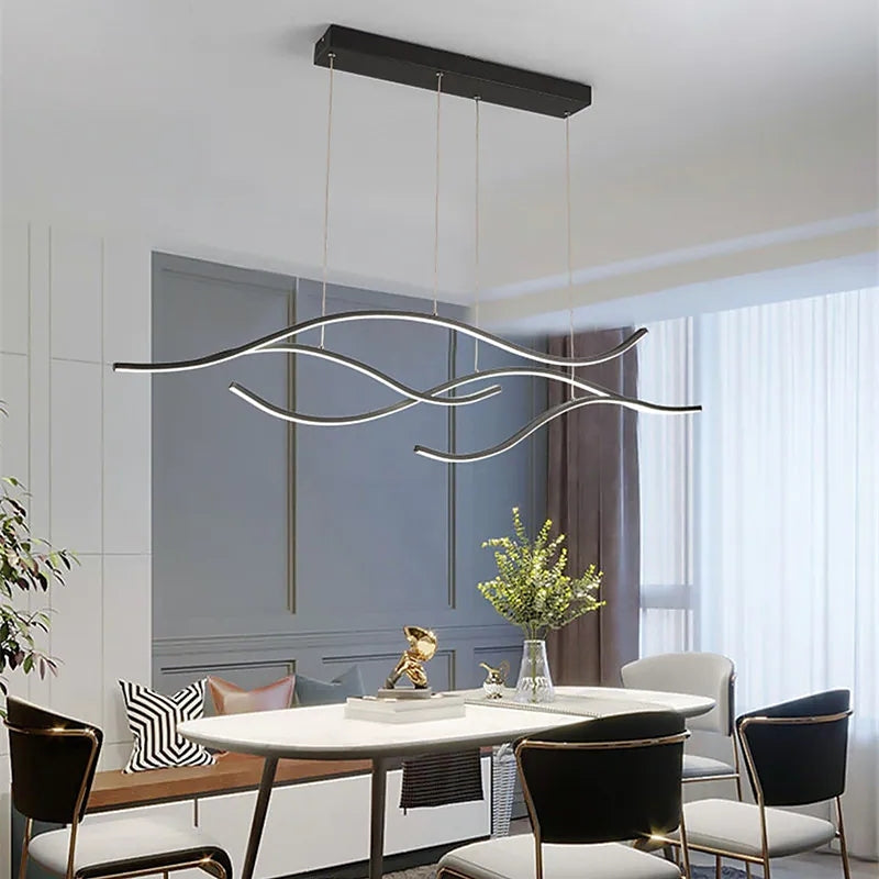Arisha LED Pendelleuchte Linear Esszimmer, Schwarz/Gold, Metall