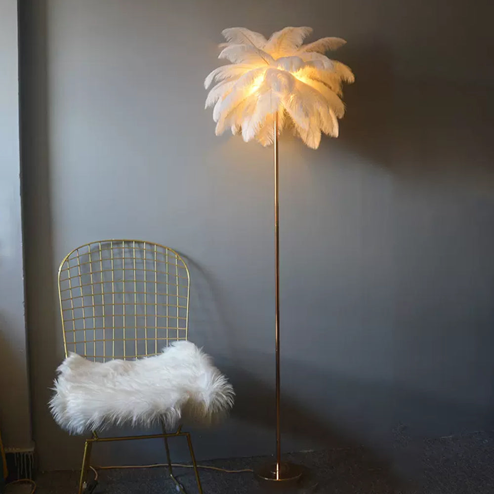 O'Moore Stehleuchte, Feder Weiß/Rosa/Khaki, Schlafzimmer  Modern