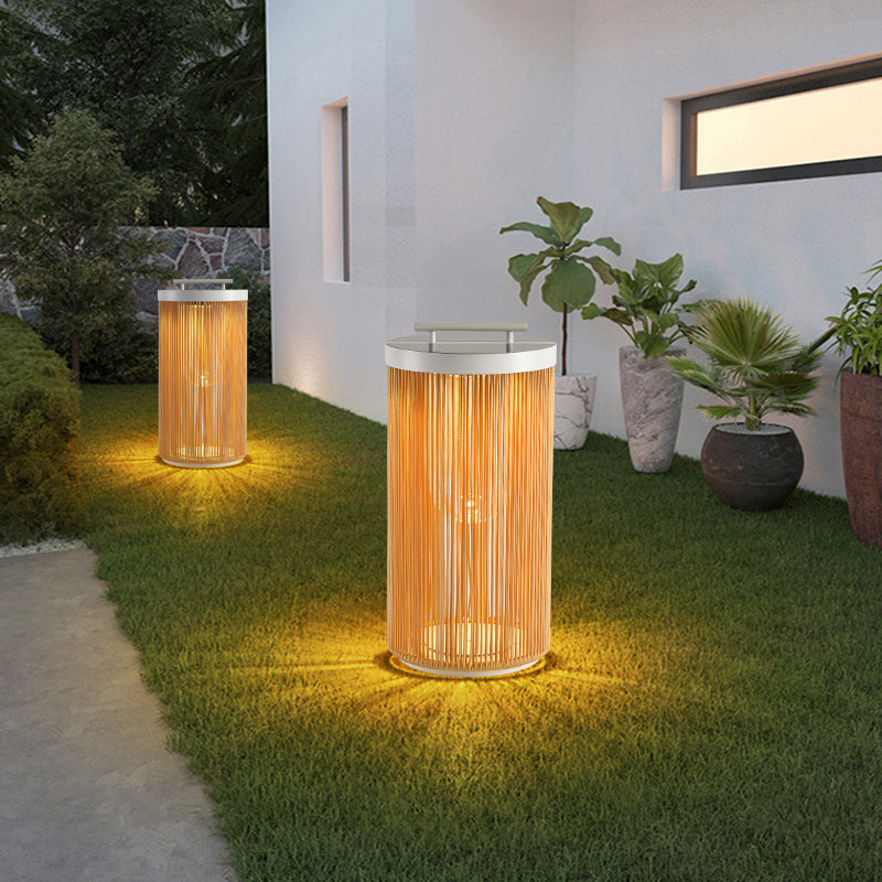 Ritta Modern LED Stehlampe, Zylinder, Metall/Rattan, Außen