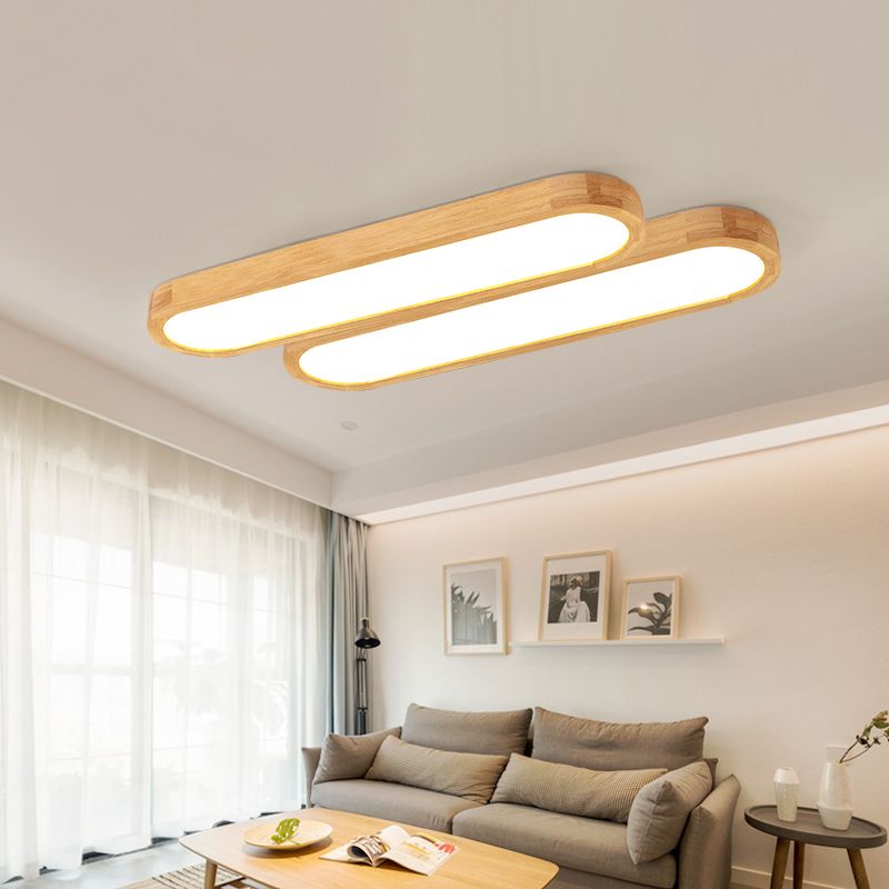 Muto Modern Oval LED Deckenleuchte Holz Wohn/Schlafzimmer Holz&Acryl 65/90/120CM Lang