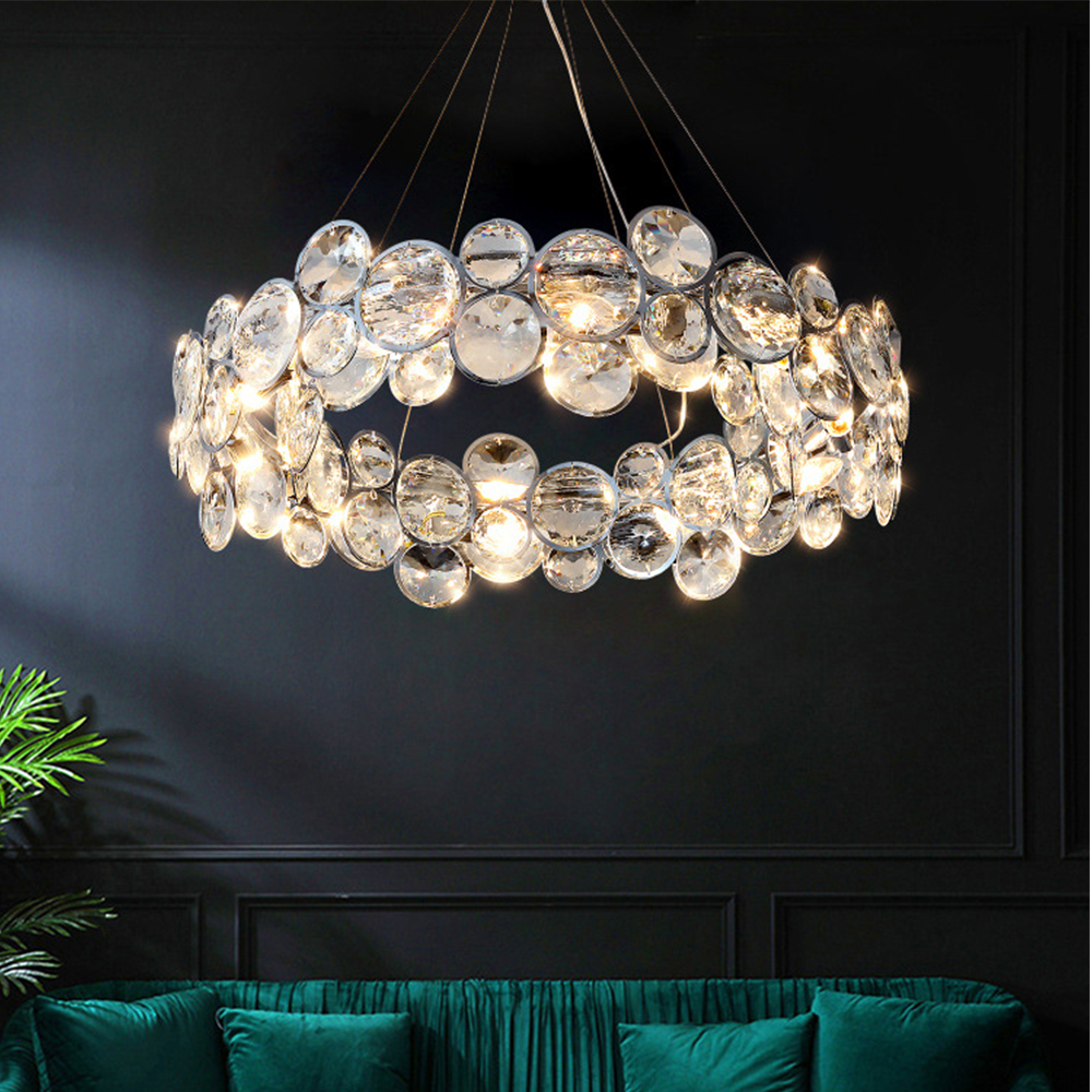 Kristy Moderne LED Rund Kronleuchter Kristall Metall Wohnzimmer