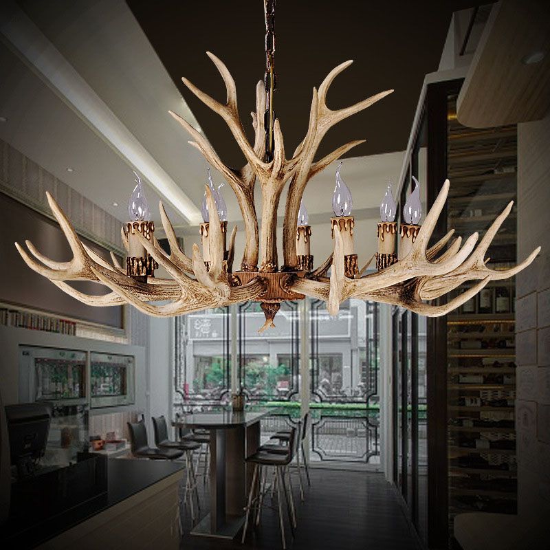 Epoch Vintage  Kronleuchter Horn Natur Weiß/Braun/Kaffee Wohnzimmer Harz
