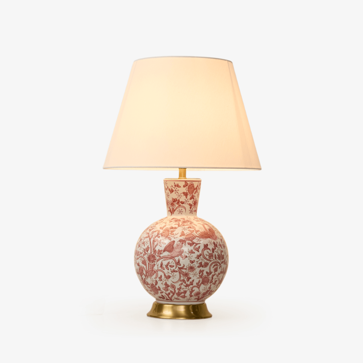 Coral Tischleuchte mit floraler Vogel-Motiv-Keramik
