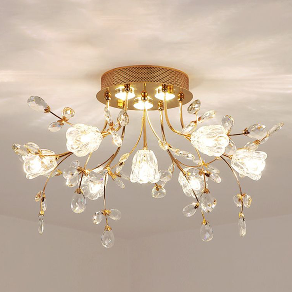 Kristy Deckenleuchte  Blume Design LED Gold Wohn/Schlaf/Kinderzimmer Flur Glas