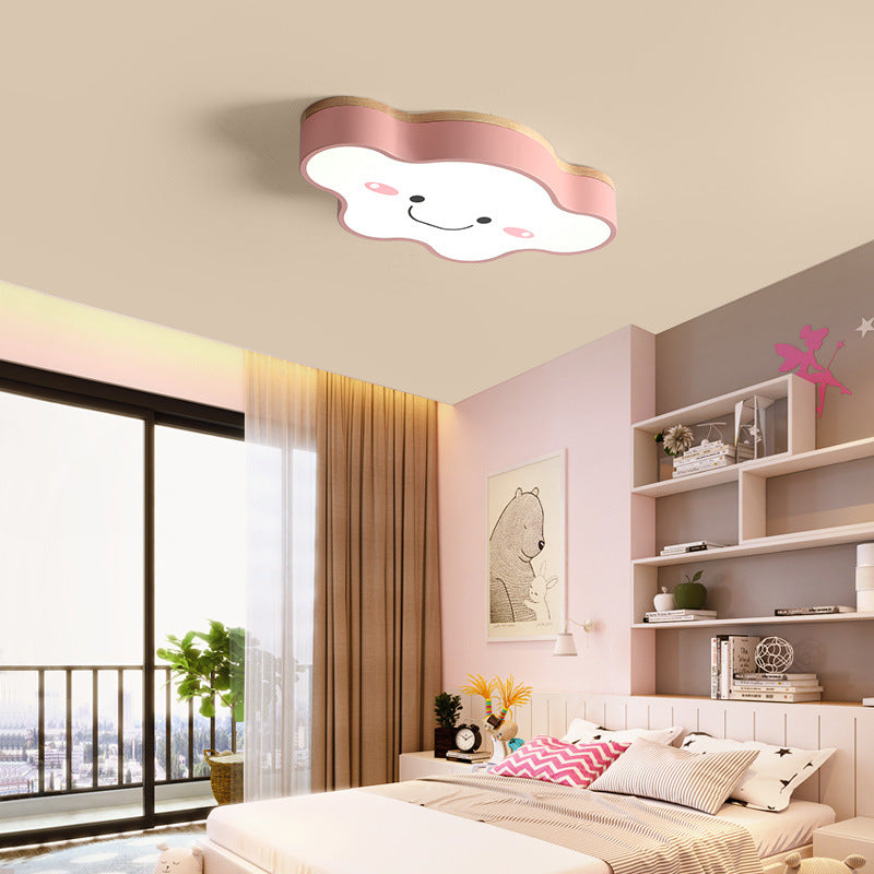 Aria Modern LED Deckenleuchte Dimmbar Kinderzimmer Wolke Weiß Holz
