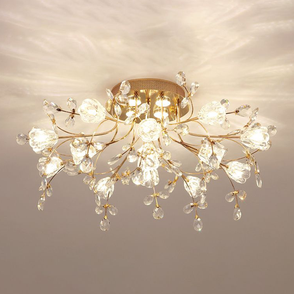 Kristy Deckenleuchte  Blume Design LED Gold Wohn/Schlaf/Kinderzimmer Flur Glas