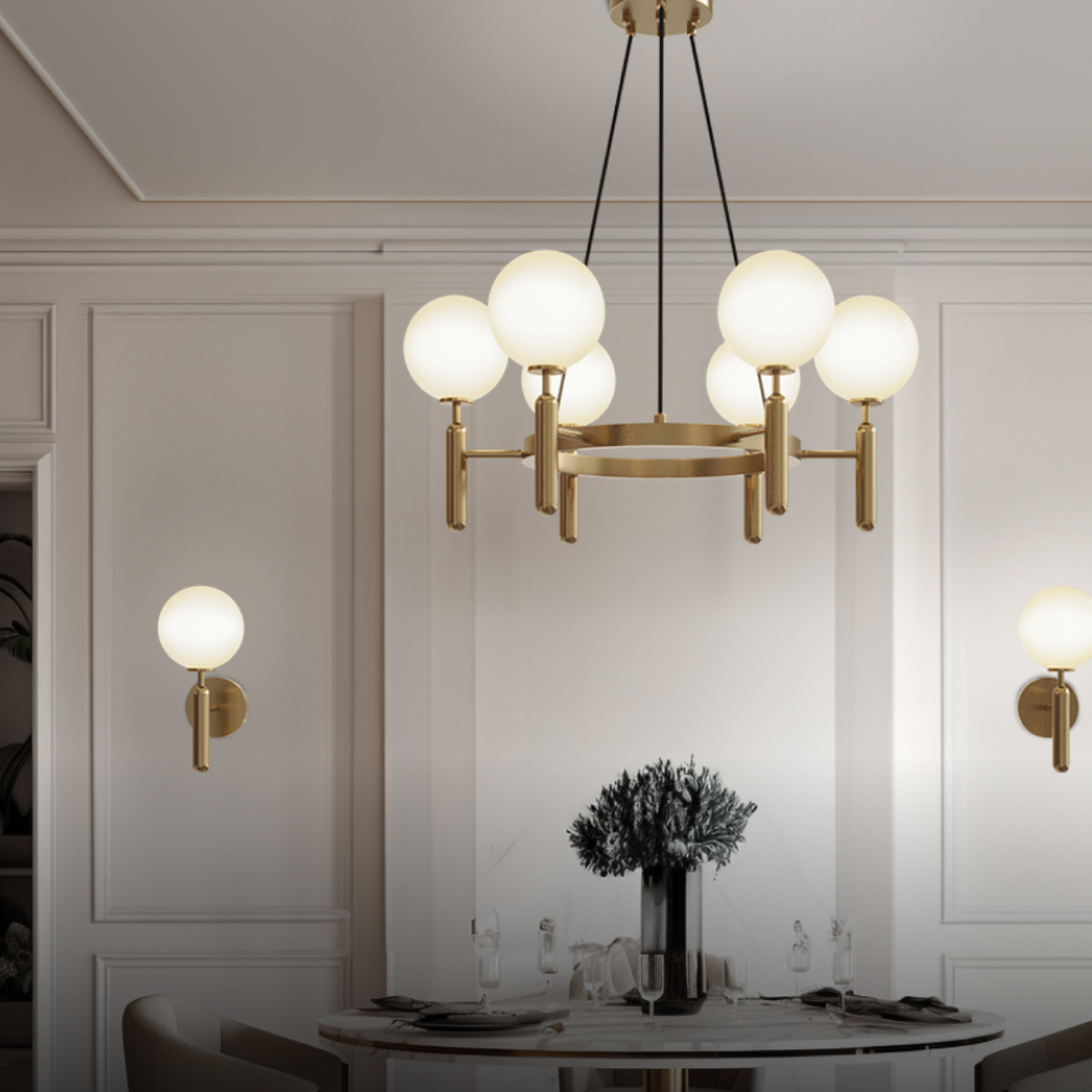 Kristy Modern/Rund LED Kronleuchter Gold Glas/Metall Wohnzimmer