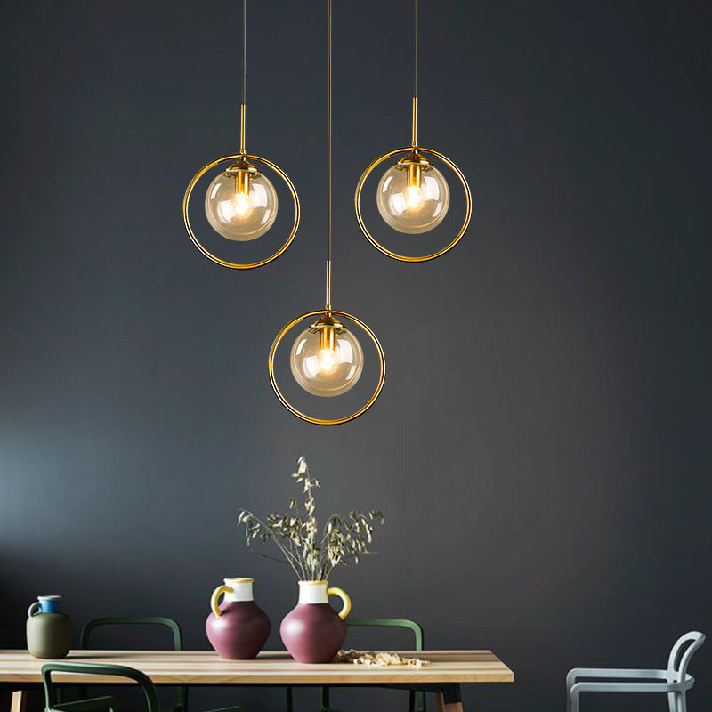 Arisha Nodic Kugel Pendelleuchte Transparent/Aschgrau/Cognac Schlafzimmer Glas