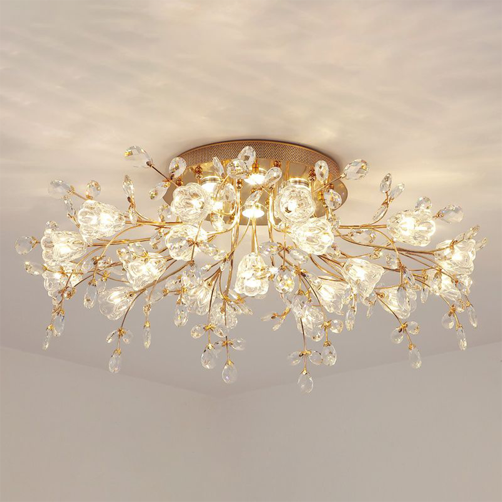 Kristy Deckenleuchte  Blume Design LED Gold Wohn/Schlaf/Kinderzimmer Flur Glas