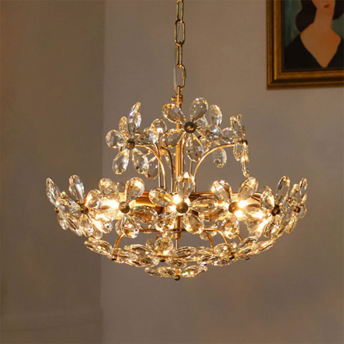 Arisha Retro Vintage Gold Blume Kristall Pendelleuchte Wohnzimmer