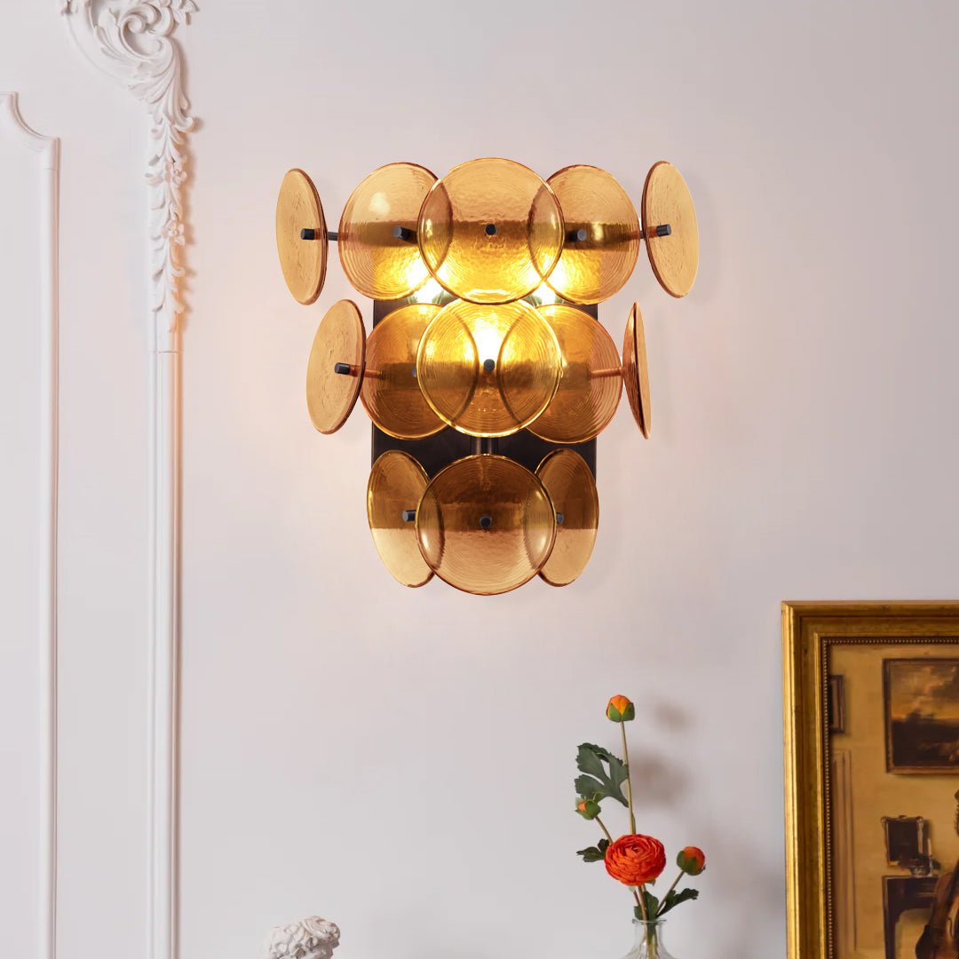 Taroe Wandleuchte aus geblasenem Bernstein-Glas im Vintage-Stil