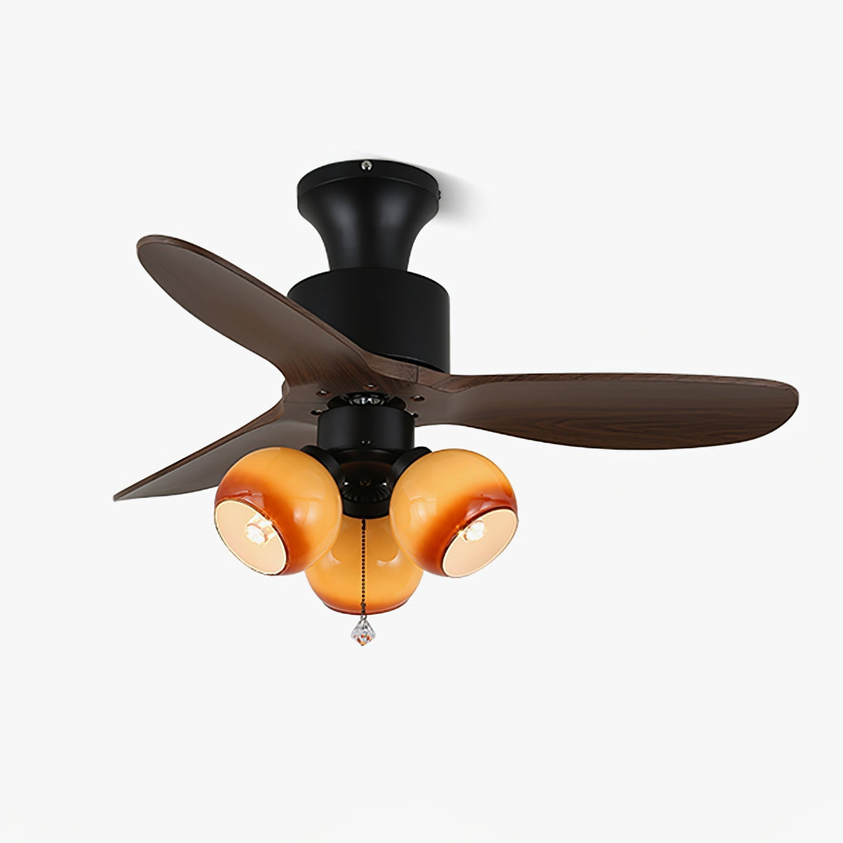Elvuella Vintage Pendelleuchte aus Glas mit Holzblättern Deckenventilator mit Beleuchtung
