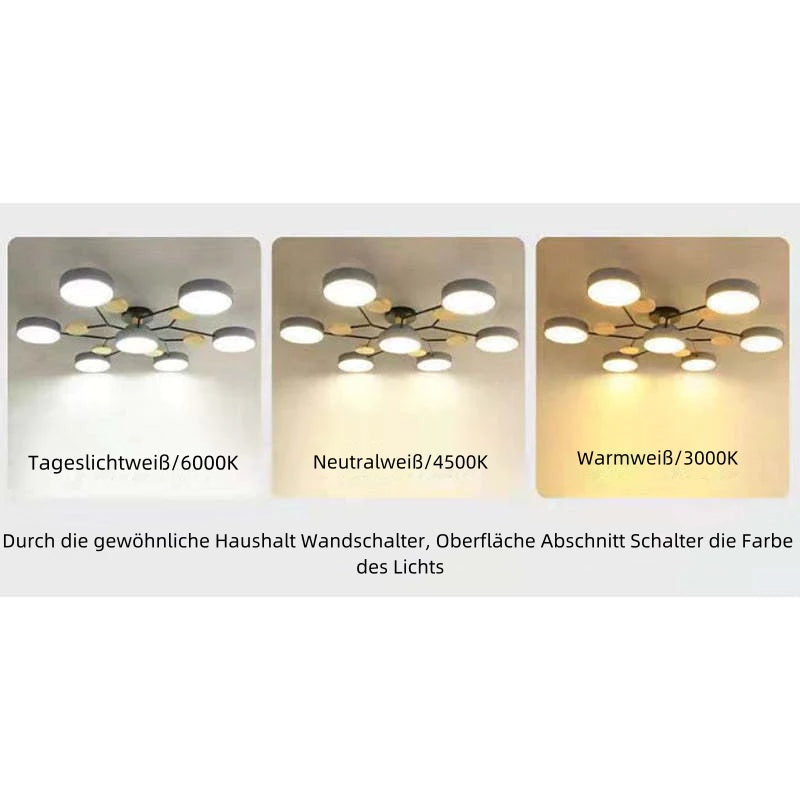 Muto Deckenleuchte Holz  Modern Rund LED Weiß Schlaf/Wohnzimmer