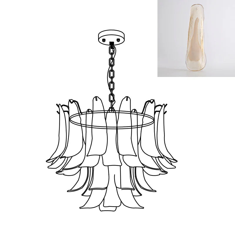 Elvess Kronleuchter Murano-Glas-Blätter Gold