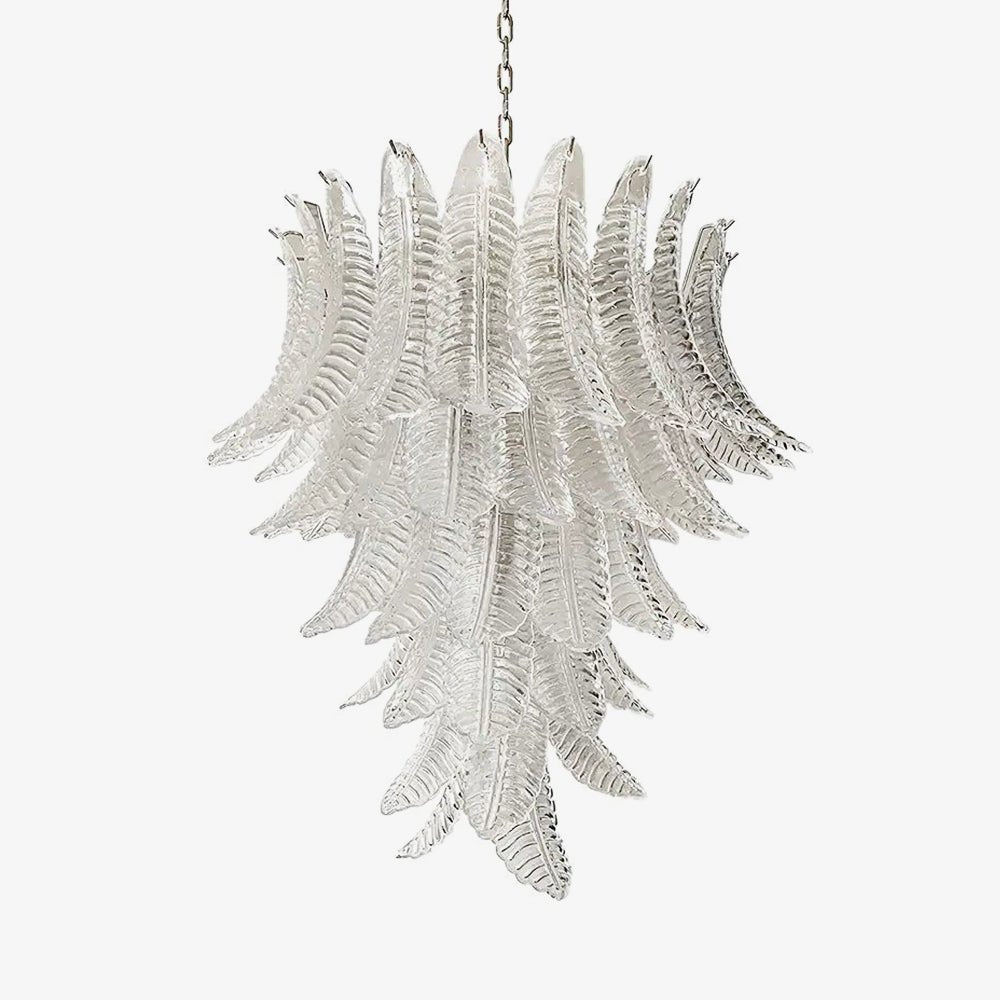 Eirineon Kronleuchter aus klarem Glas in Blattform kaskadierend elegant
