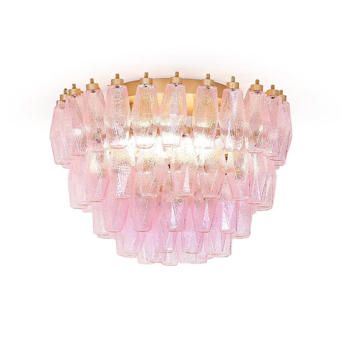 Celelaya Deckenleuchte Poliedri Pink Murano-Glas geschichtet flach