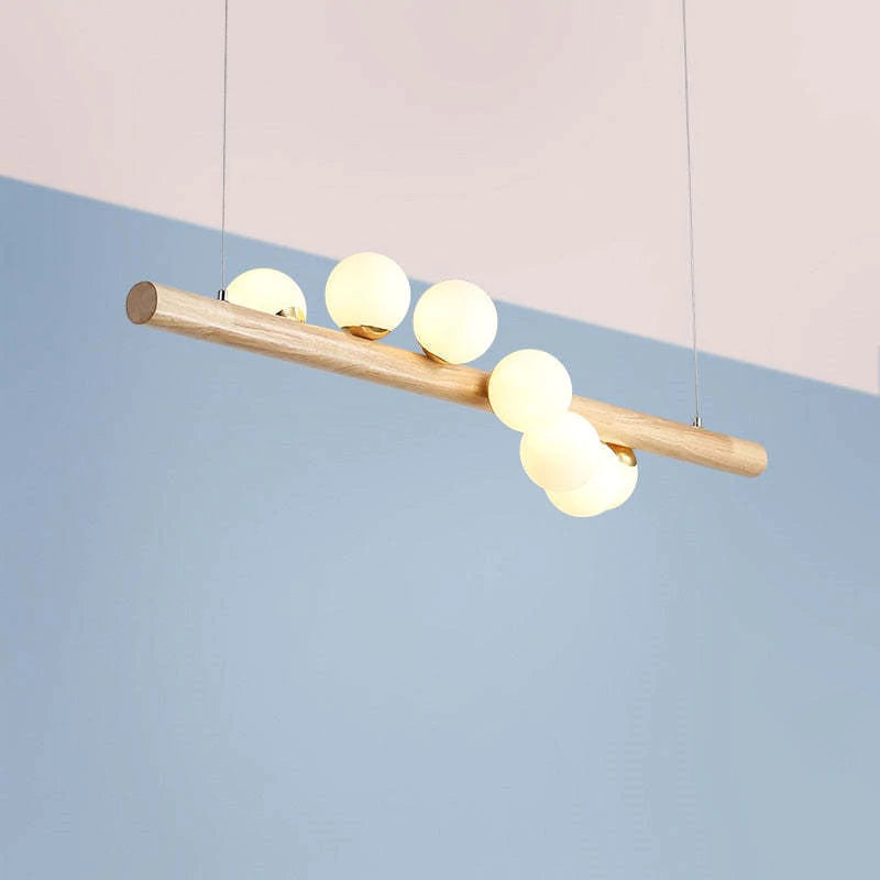 Valentina Design LED Pendelleuchte Kugel Linear EssWohn/Schlafzimmer Holz/Glas