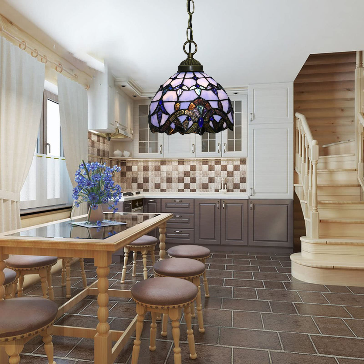 Arisha Vintage LED Pendelleuchte Lila Metall/Glas Wohnzimmer