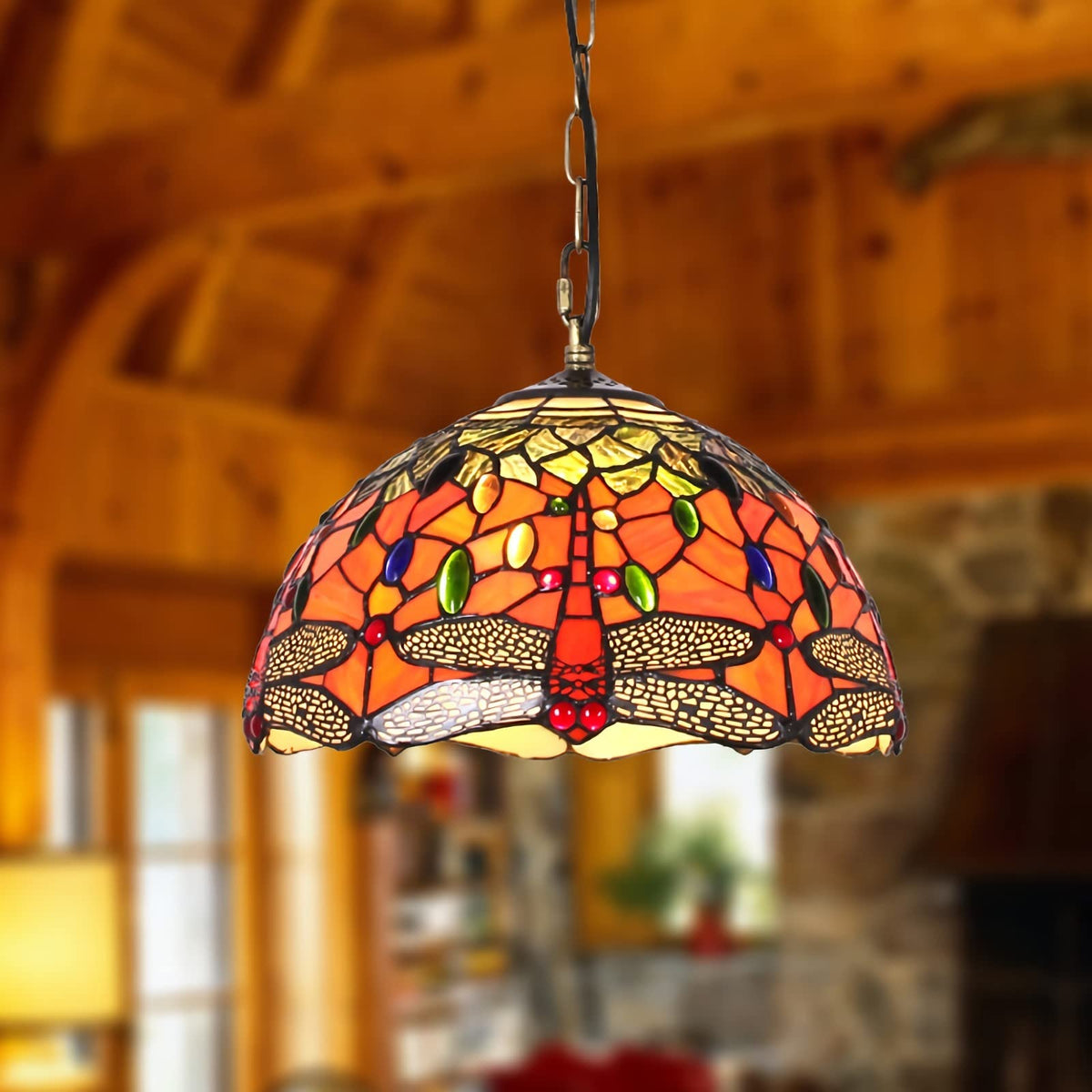 Arisha Vintage Art LED Pendelleuchte Farbig Glas Wohnzimmer