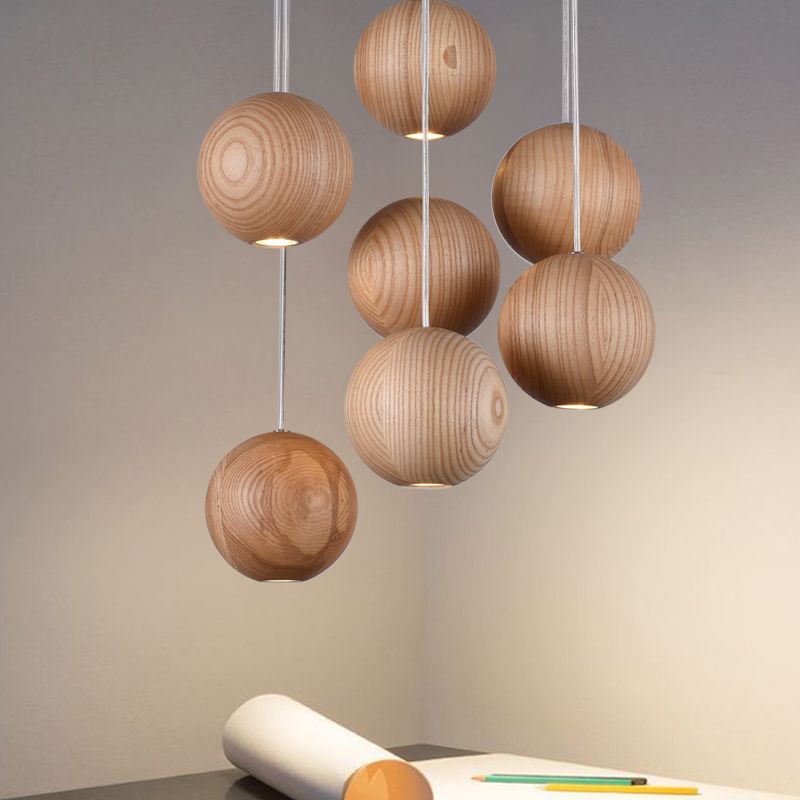 Muto Pendelleuchte Kugel Braun Wohn/Schlaf/Esszimmer Holz Cluster 1/7/10/16-flammig