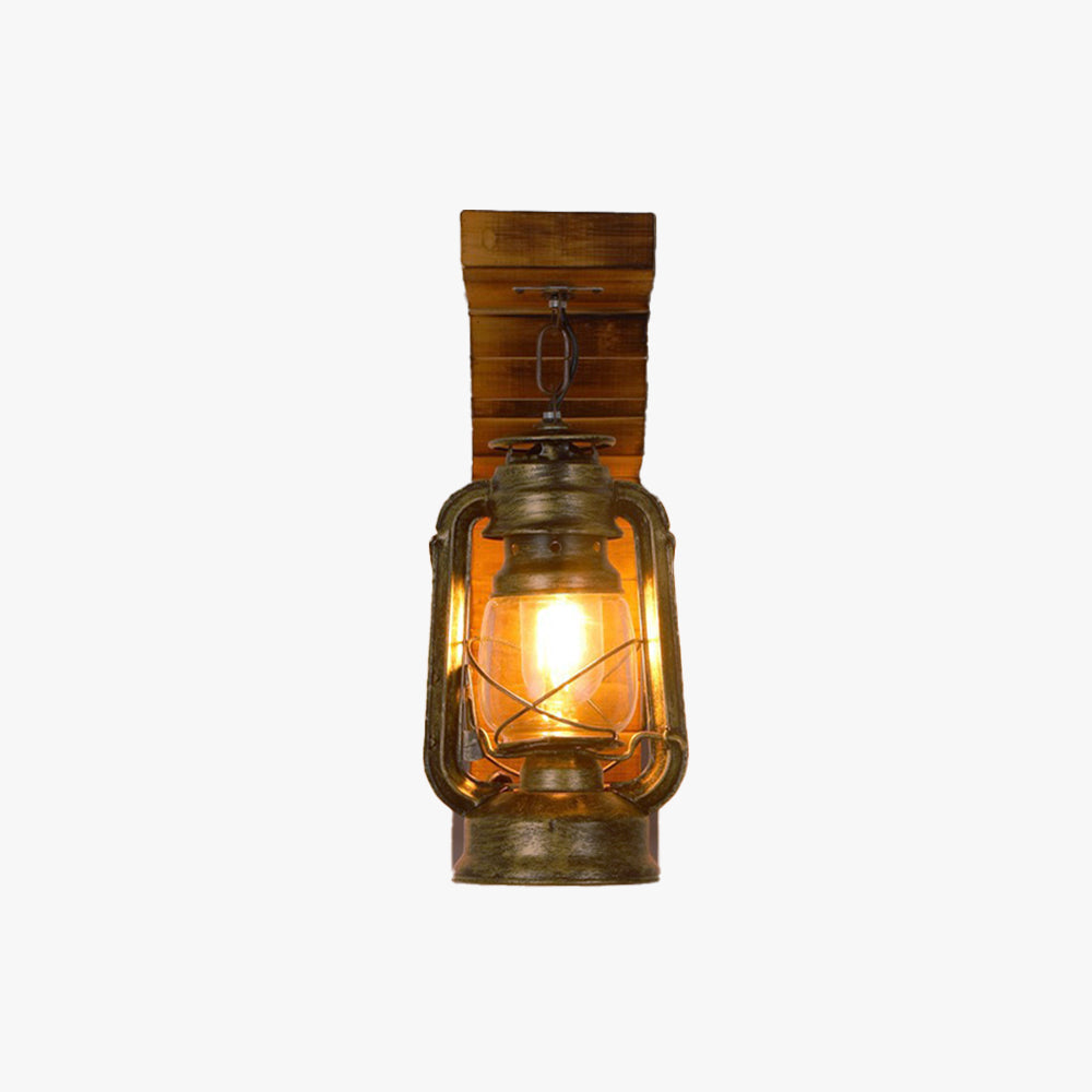 Epoch Vintage Wandleuchte Laterne, Braun, Wohnzimmer, Metall Holz