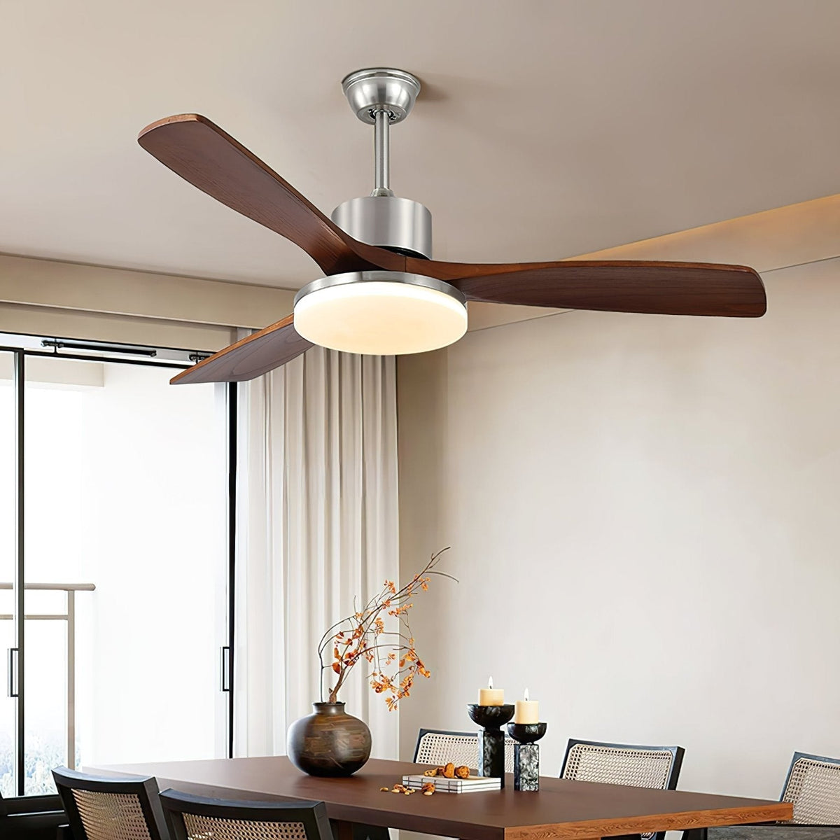 Alduira Deckenventilator mit Beleuchtung aus Holz im modernen Stil