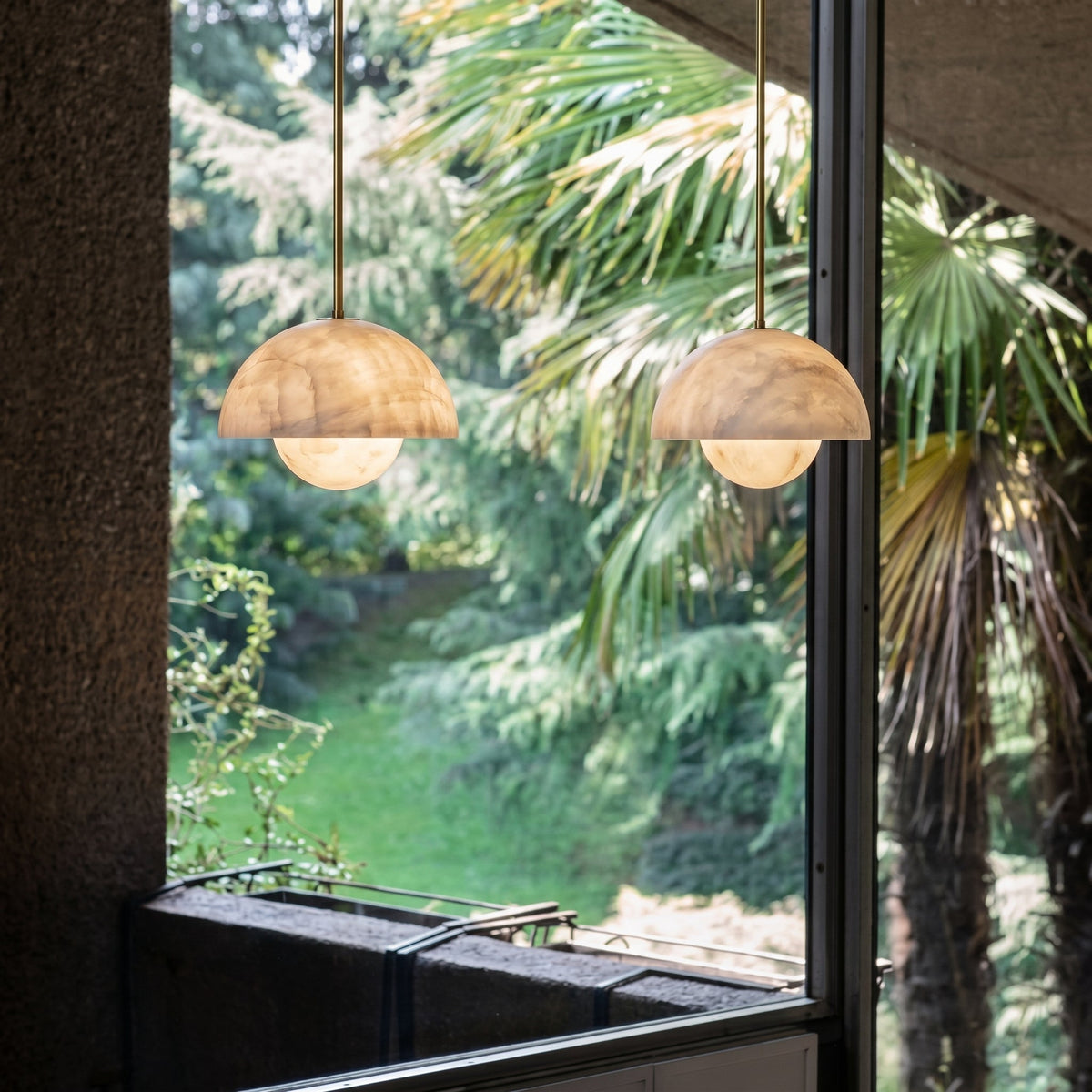 Alabaster Bud Dome Messing Pendelleuchte