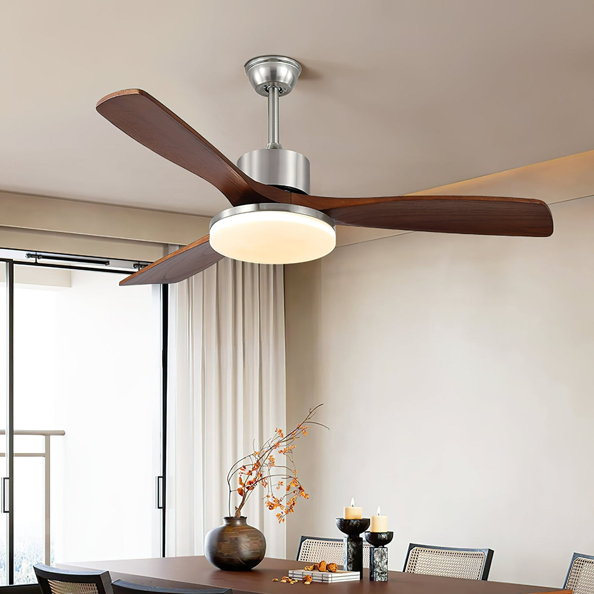 Alduira Deckenventilator mit Beleuchtung aus Holz im modernen Stil