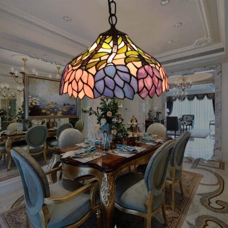 Arisha Vintage Pendelleuchte Blüte Blume Buntes Glas Wohnzimmer