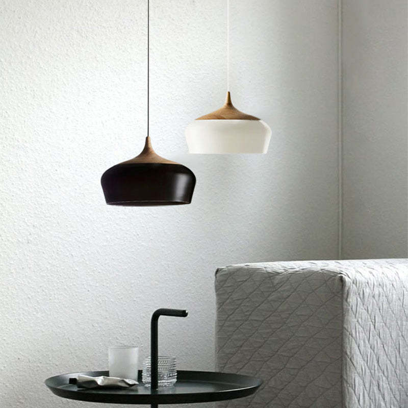 Arisha Modern Pendelleuchte Schale, Weiß/Schwarz, Esszimmer, Metall Holz