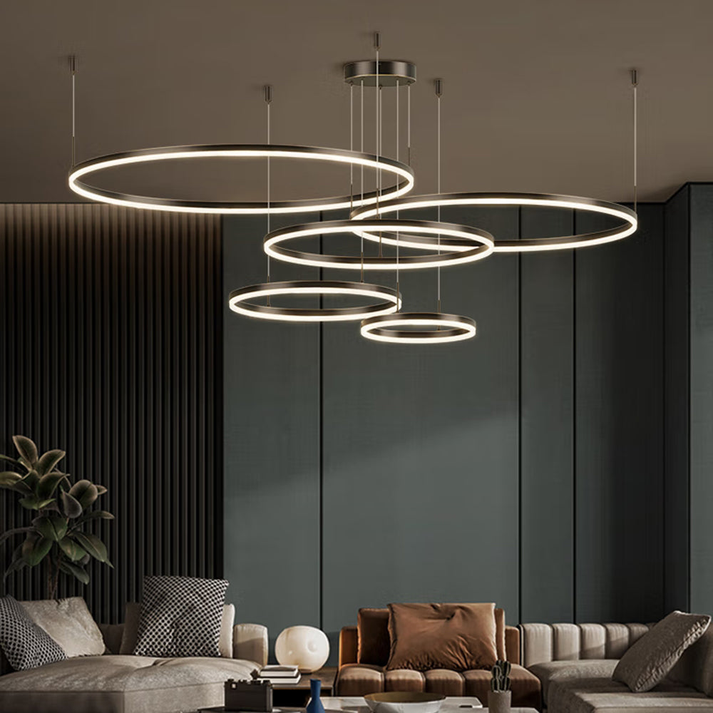 Arisha Pendelleuchte Tir-Kreis Ring Moderne Schwarz/Gold/Kaffee Metall Schlafzimmer