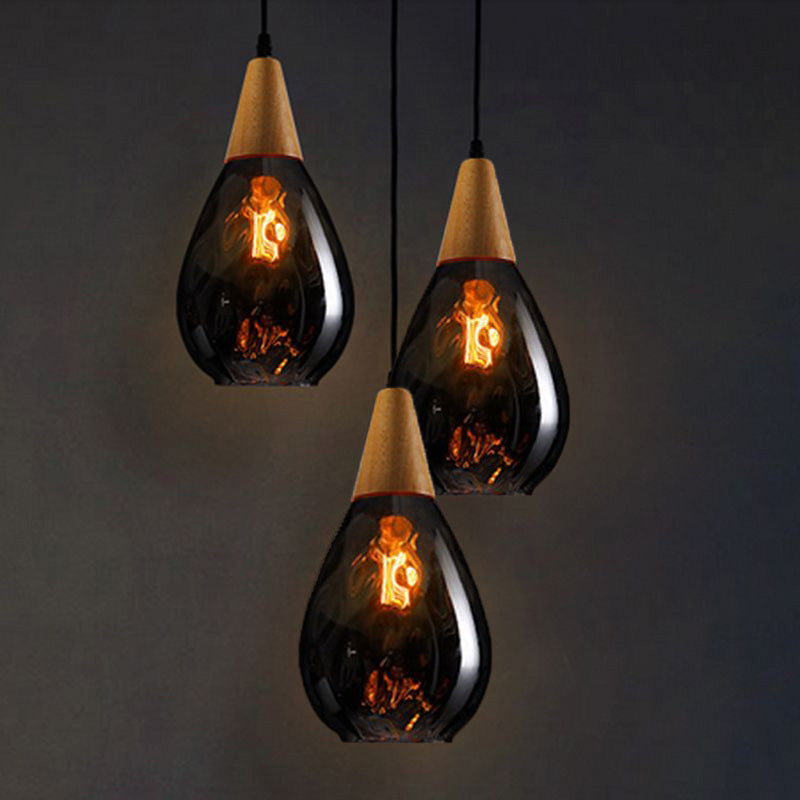 Aria Rustikal  Pendelleuchte  Tränentropfen LED Klar/Grau  Glas&Holz