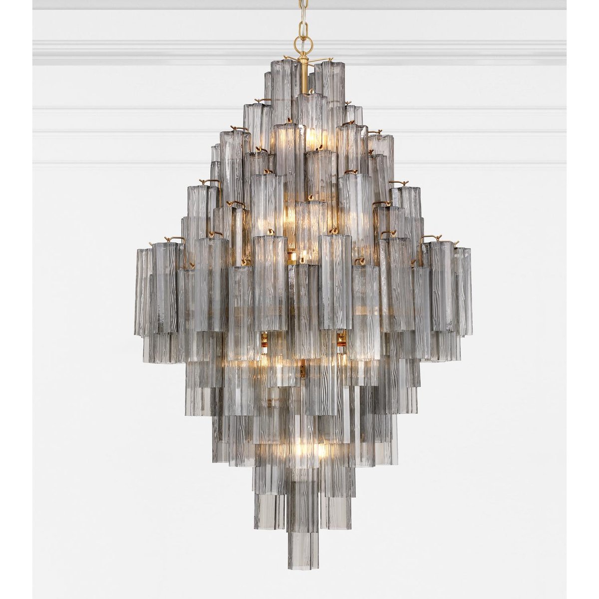 Eirorelle Diamant-Kronleuchter aus geschichtetem Bernsteinfarben-Tronchi-Glas