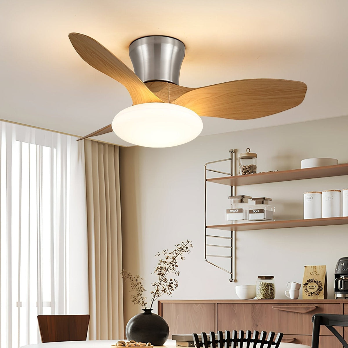 Velora Moderner Holz-Deckenventilator mit Beleuchtung