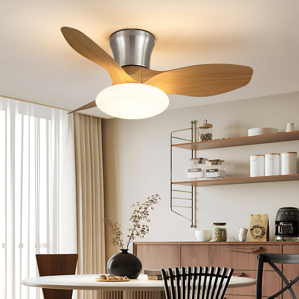 Velora Moderner Holz-Deckenventilator mit Beleuchtung