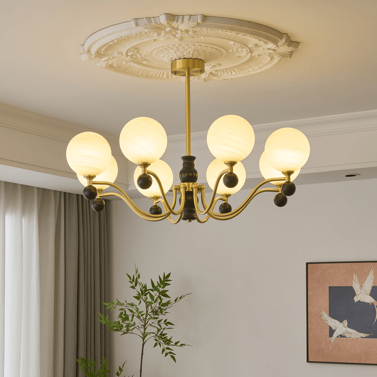Ershaan Kronleuchter Kugel Eleganz Vintage Messing Holz